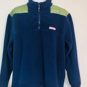 Vineyard Vines Mens Jacket Fleece Pullover Size M -Navy Blue / Green Long Sleeve